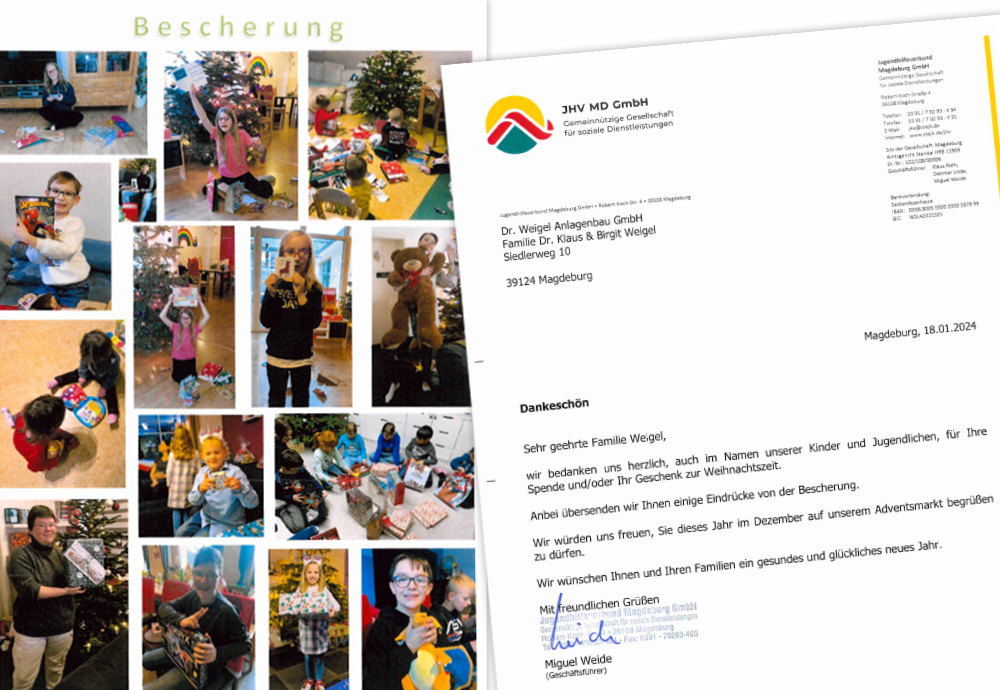 Dankschreiben des Jugendhilfeverbundes Magdeburg